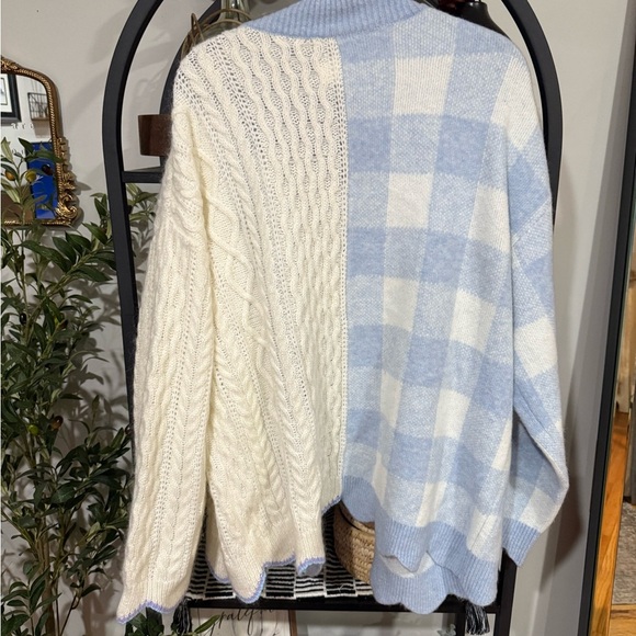 Patchwork Gingham Cardigan Blue and Cream Women's Cardigan - Picture 10 of 13
